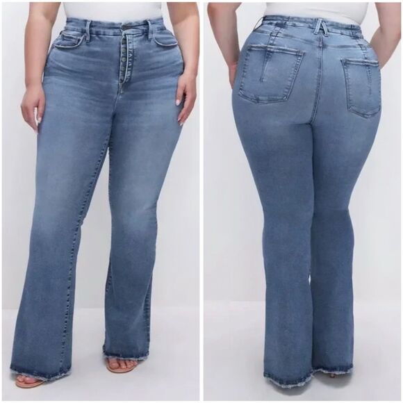Good American Good Legs Flare Jeans High Waisted Raw Hem size 18 - Picture 1 of 6